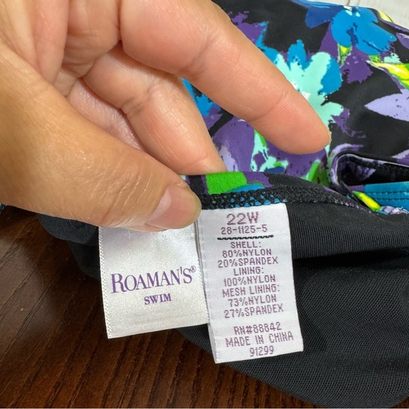 Roaman's Blue and Green Floral Swim Suit Tank Top - Picture 8 of 10